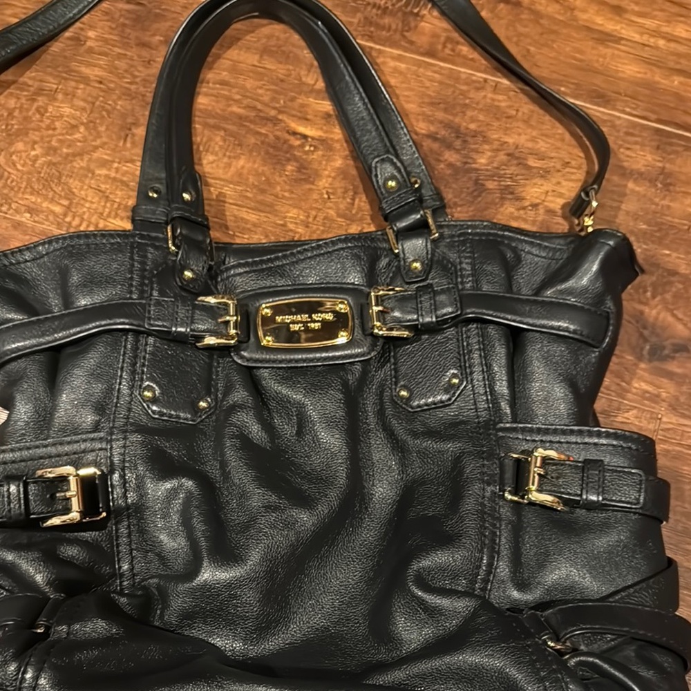 Michael Kors Black Shoulder Bag with Gold Accents